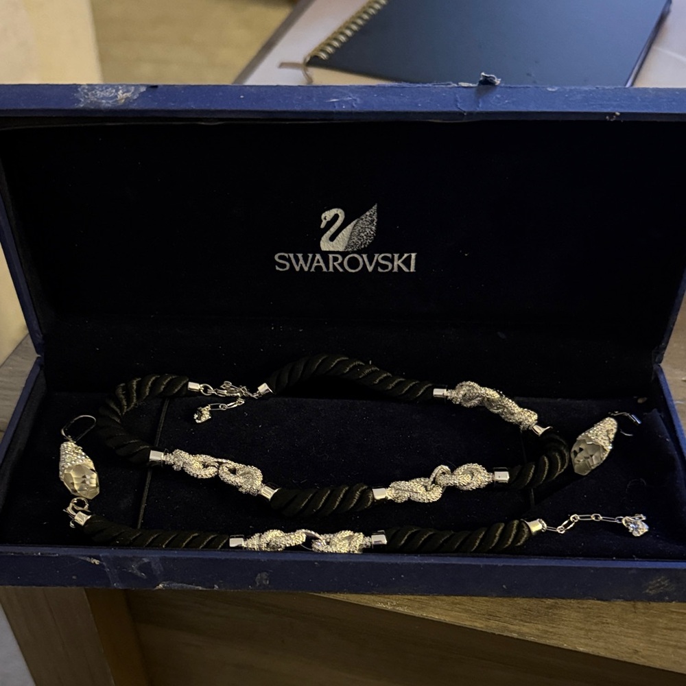 Swarovski Black Rope Necklace with Silver Crystal Accents